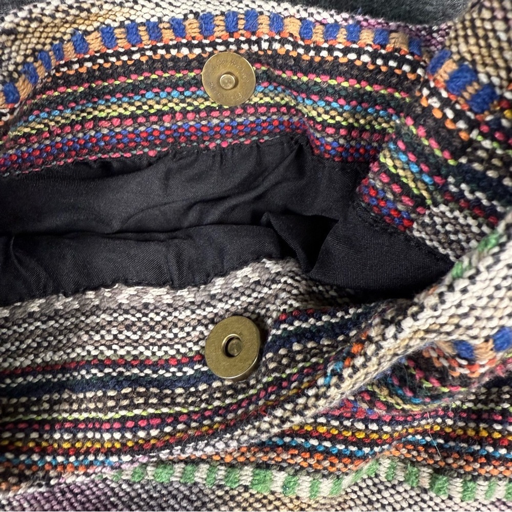 Multi Color Woven Cotton Striped Hobo Crossbody Bag Magnetic Snap Closure - Picture 3 of 4